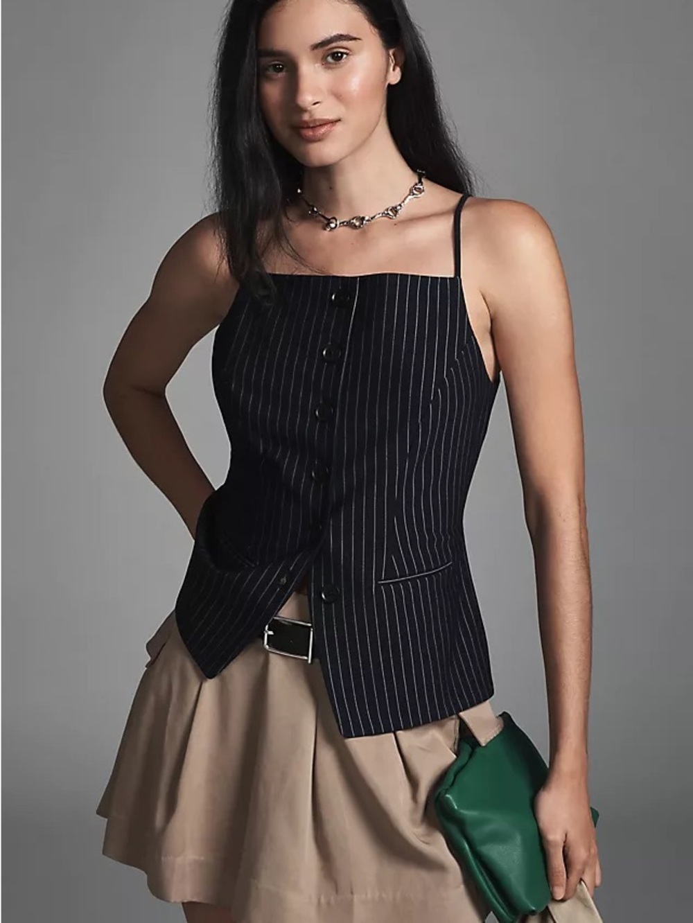 Sunday in Brooklyn Navy Pinstripe Square-Neck Tank NWT